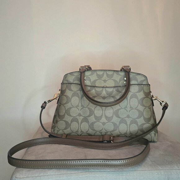 Coach Mini Lillie Carryall Khaki Saddle Tan Brown Signature Crossbody Purse - Picture 6 of 11